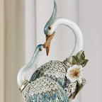 Devoted Cranes Table Sculpture Teal - Made of Resin Coastal Crane Shorebirds - Glitter Accents - Bird Statue - Flowers, Vining Leaves Base - Measures 5 Inches Wide, 16 Inches High