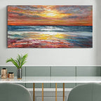 Art Sea Sunrise Landscape Modern Abstract Oil Painting Canvas Oil Painting Wall Art Decoration 24x48 inch - color: Yi012