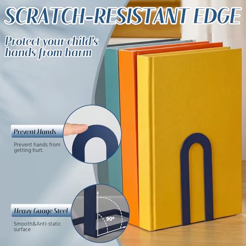 Chunful 6 Pcs Modern Metal Book Ends for Shelves Decorative Small Bookends Book Shelf Organizer Minimalist Design Stopper to Hold Books for Home Office (Blue,5.5 * 3.75 * 2.25inch) - color: Blue, size: 5.5*3.75*2.25inch