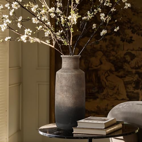 LuxenHome Rustic Ceramic Flower Vase,15'' Tall Brown Ombre Pottery Terracotta Narrow Floor Vases Home Decor,Farmhouse Vintage Vases for Living Room Decor,Modern Decorative Vase Home Décor Accents - color: Brown Narrow B