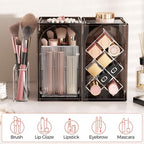 INVSSENE Stackable Makeup Organizer Countertop, Storage Perfume Skincare Cosmetic Lipstick Face Mask Makeup Brush Palettes, Ideal for Vanity Bathroom Counter - color: 3513 Coffee+Clear