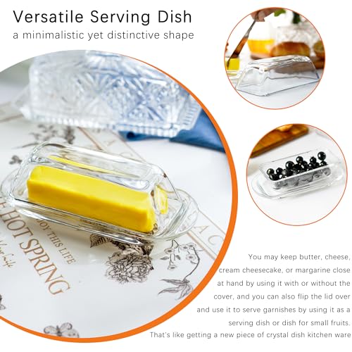 7 Inches Glass Butter Dish with Lid for Countertop - Crystal Glass Butter Keeper Elegant Clear Butter Holder Tray for 1 Stick East Coast,Dishwasher Safe - size: 7.3*2.9*2.2inch