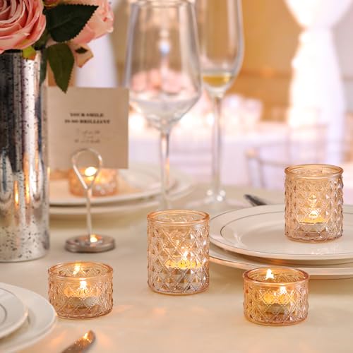NITIME 24pcs Assorted Gold Votive Candle Holders, Tealight Candle Holders for Table Centerpiece, Green Glass Candle Holder Decor for Wedding, Party & Home Decor - color: Gold