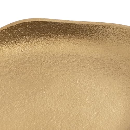 Kate and Laurel Alessia Modern Decorative Scalloped Oval Footed Metal Tray; 14 x 8; Gold; Transitional Food-Safe Cast Aluminum Pedestal Tray with Rough Texture and Deckled Edge - color: Gold