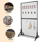Eastern Tree 2 Packs 3'X 6' Two Gridwall Panels Display Stand with Sturdy T-Base, Black Wire Grid Wall Panels for Craft Show Display Rack, Art Display Stand, Extra more 20 Hooks