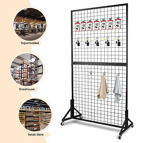 Eastern Tree 2 Packs 3'X 6' Two Gridwall Panels Display Stand with Sturdy T-Base, Black Wire Grid Wall Panels for Craft Show Display Rack, Art Display Stand, Extra more 20 Hooks