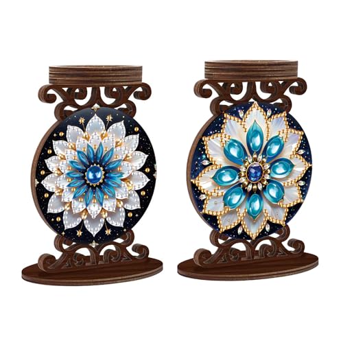 ARTopet 2Pcs DIY Diamond Art Painting Candlestick Holders Wooden Desk Candle Holder Ornament Double Sided Diamond Tabletop Ornaments for Home Decor-04 - color: 2pcs-04