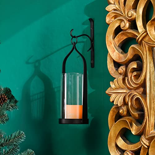 Hanging Wall Sconce Medieval Modern Wall Mounted Hurricane Candle Holder Glass & Metal Farmhouse Handcrafted Wall Art Decorations, Black HT21-0205B - color: Black