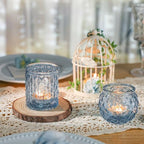 DARJEN Blue Glass Votive Candle Holders Set of 24 - Round Tea Lights for Wedding, Shower, Party & Gift - color: Blue, size: 24 Pcs