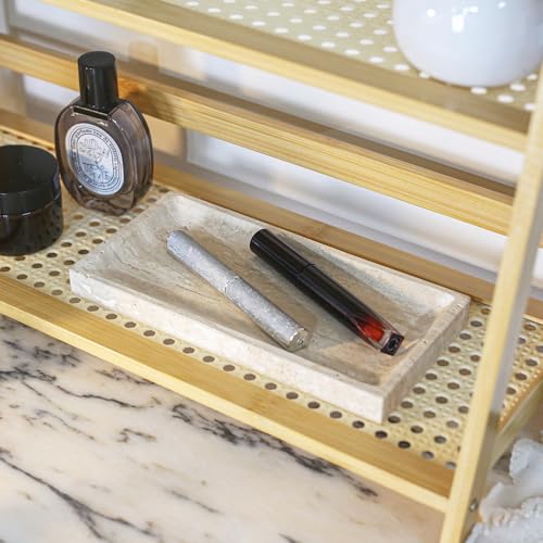 Luxury Natural Marble Tray, Handcrafted Vanity Catchall for Perfume, Jewelry, Soap, Elegant Bathroom & Kitchen Counter Decor - color: 036-white Travertine