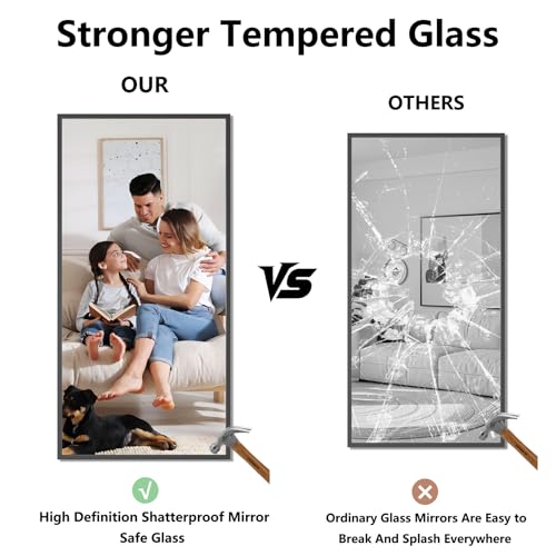 Koonmi Bathroom Mirror for Wall, 24"x48" Black Bathroom Mirror for Over Sink, Shatterproof Tempered Glass Vanity Mirror with Anti-Rust Aluminum Alloy Frame, Hang Horizontally or Vertically - color: Square Edged, size: 48"L x 24"W