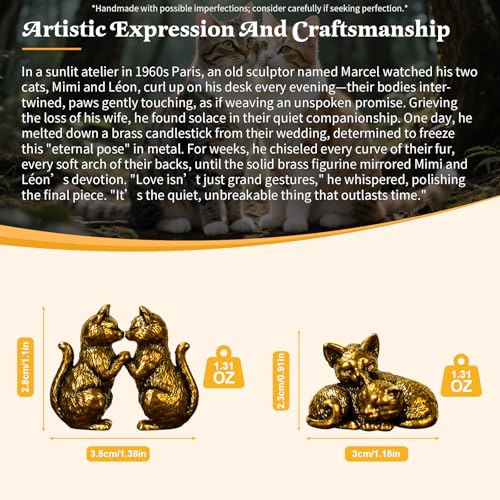 Solid Brass Cat Couple Sculpture Set - Two Style Affectionate Cat Figurines 100% Pure Brass, Handmade Vintage Collectible, Mid-Century Modern Desk Oddity for Home Office & Romantic Gift - Snuggle up - color: Couple Snuggle Up Cat