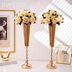 Metal Gold Trumpet Vase - 2 Pcs Tall Tabletop Vases for Centerpieces, 20.8in, Flower Stand for Wedding, Birthday, Home Decor