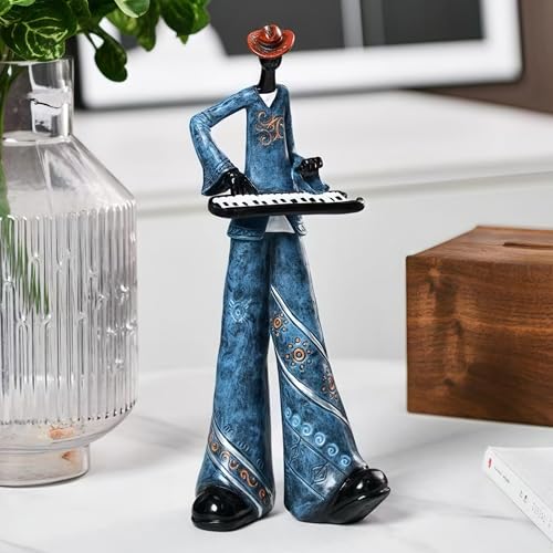 Vintage jazz band decorative sculpture,western band sculpture,creative musician decoration,abstract figure ornaments,suitable for living room,wine cooler,bookshelf,entryway,etc. (keyboard player) - color: Keyboard Musician Figures