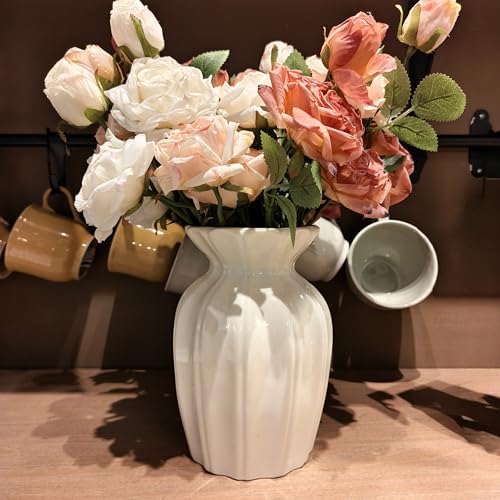 White Vase, 7.9 Inch Ceramic Vase for Flowers, Flower Vase for Centerpieces, Cute Vases for Home Decor, Farmhouse Ceramic Flower Vase for Living Room Shelf Table Cabinet Wedding - color: White B