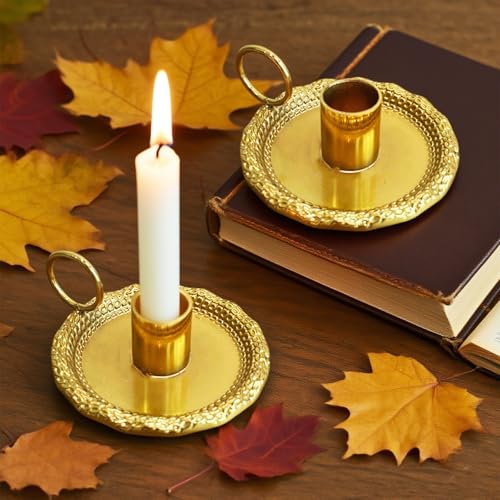 Taper Candle Holders Set of 2 Vintage Candlestick Holders Candlelight Stand with Handle for Home Wedding Table Decor (Gold) - color: Gold
