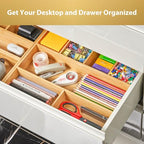 Umilife Large Bamboo Desk Drawer Organizer, Wood Junk Organizer Tray with Adjustable Dividers, Anti-Skip Storage Organization in Office Bathroom Drawer for Vanity, Makeup, 15" x 12" - size: 15"x12"