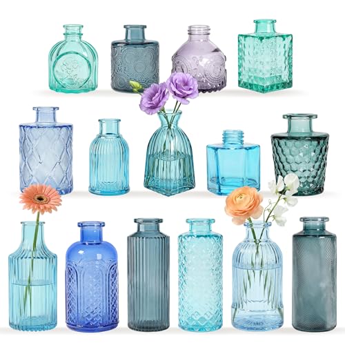 15 Pcs Colored Bud Vase Set,Glass Vases for Flower Centerpieces Wedding & Party Decor,Home Table Decorations,Bud Vases in Bulk for Housewarming (15, Blue) - color: Blue