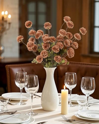 DuHouse 6pcs Artificial Flowers Faux Silk Pompon Mum,Silk Small Mini Chrysanthemum Ball with Stems for DIY Wedding Bouquets Centerpieces Vase Home Table Kitchen Decoration(Coffee) - color: Coffee, size: 6pcs