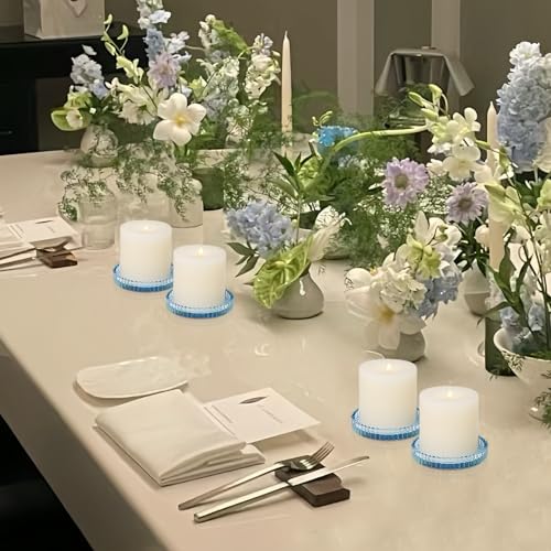 Vixdonos 3.8 Inch Glass Pillar Candle Holder Set Pack 2 Gear Round Plate Serrated Candle Stand for Table Centerpieces,Party, Wedding and Home Decor - color: Blue