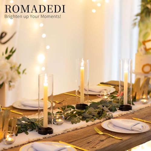 Romadedi Candlestick Candle Holders Hurricane Glass - 12 Inch Clear Black Taper Candle Holders for Table Centerpiece Wedding Party Birthday Christmas Decor Home Decorations, Set of 2 - color: Black