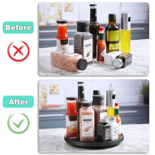 9" Wood Lazy Susan Turntable Organizer, Lazy Susan for Table Top Cabinet Dining Pantry Countertop Cupboard Organization, Decorative Tray for Kitchen Bathroom Decor Coffee Bar Accessories, Black - color: Black, size: 9" with Low Rim