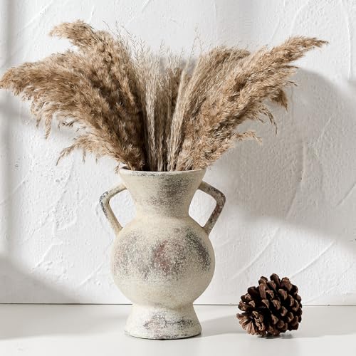 LUKA Antique Ceramic Vase with 2 Handle,9.25 inches Rustic Vase Minimalist Decor, Decorative Vases for Home Decor, Table, Living Room, Shelf, Christmas Decoration(Large,Gray) - color: L-gray(9.25 In)