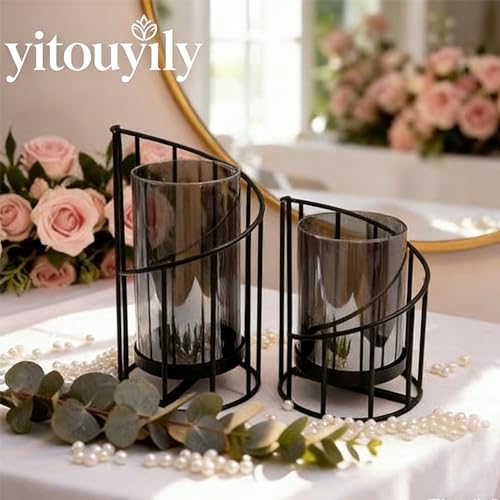 Black Hurricane Candle Holder, Black Candle Holders for Pillar Candles with Clear Glass Sleeve - Elegant Centerpiece for Weddings, Dinners, Party Decor - color: Black-15.5cm