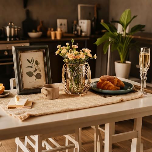 Gold Hurricane Candle Holder with Metal Frame, Windproof Thickened Glass Lid & Geometric Cutouts for Weddings, Parties, Home Decor - size: Large