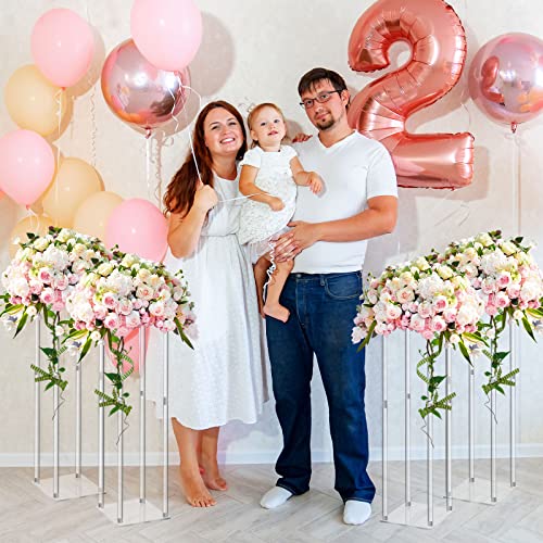 Geetery 4 Pieces 28 Inch Tall Acrylic Vase Wedding Centerpieces Clear Flower Stand Column Geometric Floral Vase Elegant Display Holder for Birthday Party Wedding Table Decorations - size: 28 Inch