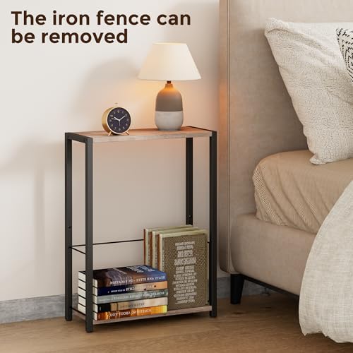 Homleke Narrow Side Table with Magazine Holder, Skinny End Table Perfect for Small Spaces, Space-Saving Design for Living Room, Bedroom, or Office, 7.1" D x 16.9" W x 23.6" H, Greige - color: Greige - Standard