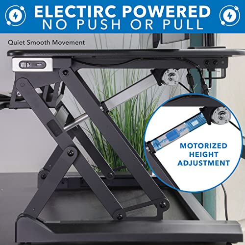 Mount-It! Electric Standing Desk Converter with Dual Monitor Arm, Stand Up Desk Riser X-Large 47.2" Wide, Electric Desk Riser with Mount for 2 Screens (Max 32"), Desktop with Keyboard Tray, USB, Black - size: X-Large 47.2"