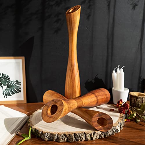 OLEEK Wooden Taper Candle Holders - Woods Taper Candle Holders for Table Centerpiece - Wood Candlestick Holders (9", 8", 6") Wooden Candlestick Holder for 7/8" candlesticks - Candlestick Holders Wood - size: 12"+10"+8" H