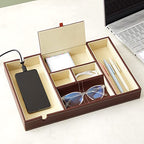 Juvale Rectangular Catchall Tray - 6-Compartment Nightstand Organizer - Polished Key Bowl - Portable Drawer Organizer - Brown Faux Leather - color: Brown