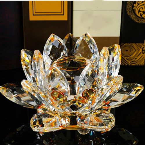 Crystal Figurine Flower Decor Glass Ornaments Transparent Crystal Figurine for Home,Office,Gift Decoration(Yellow) - color: Yellow