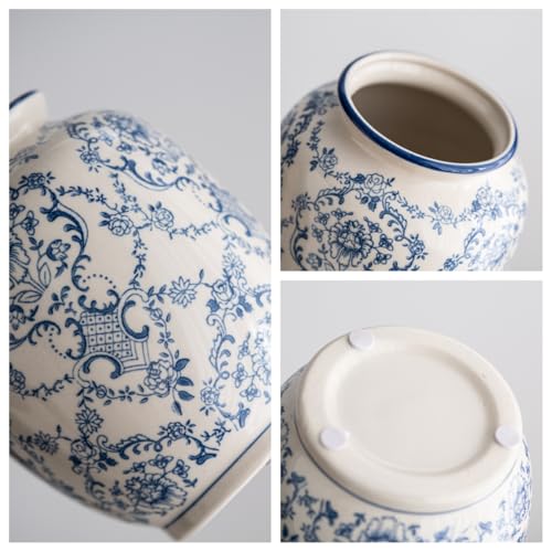 Blue and White Vase, Vintage Blue Ceramic Flower Vessel,Ceramic vases for Home Decor,Vintage Vase for Home Decor, Living Room, Shelf, Office, Rustic Table Centerpiece (Blue and white-01, Small) - color: Blue and White-01, size: Small