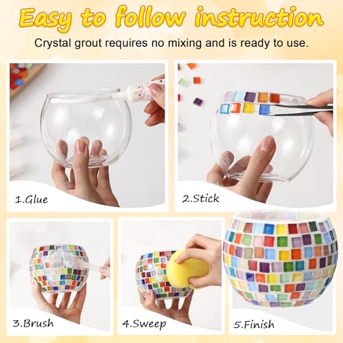 Remerry 2 Set Glass Mosaic Candle Holder Kit with Lights DIY Mosaic Arts and Crafts Gifts Decorative Handmade Flower Glass Vase Tealight Holder for Adults Home Lighting Decor