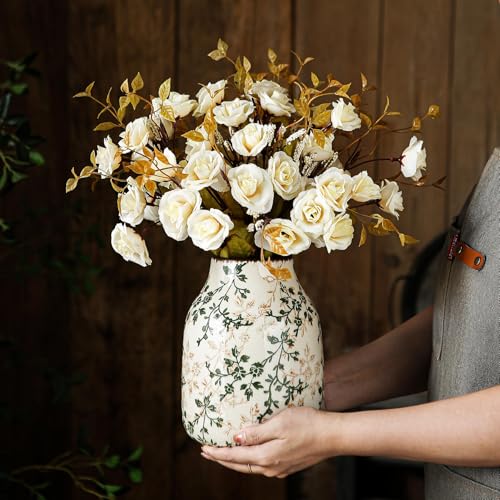Ceramic Flower Vase | Green Rustic Farmhouse Vase for Home Decor, Vintage Floral Tuscan Decorative Pottery Vase for Living Room & Kitchen, Centerpieces, Mantel & Bookshelf, Entryway, Wedding(7.8 Inch) - color: 10-green and Beige