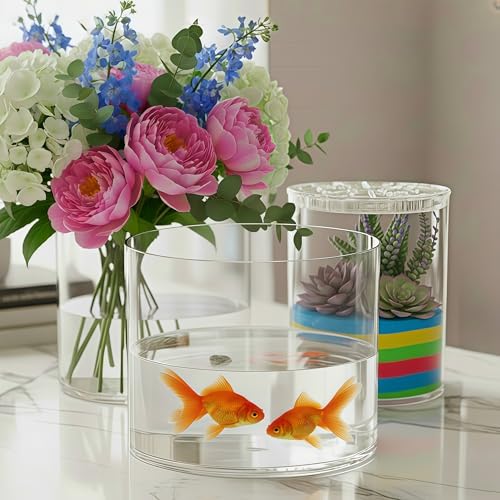 Liotww Shatterproof Acrylic Flower Vase - 7.8" H Wide Mouth Short Cylinder Vases for Home Decor, Wedding Party Centerpiece Clear Plastic Vase (D6”/D4.8”/D4”) - color: L 3 Clear-d