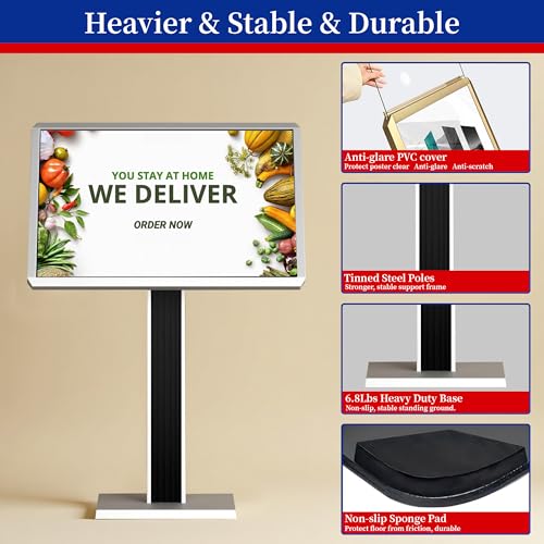 Sign holder floor stand,Heavy-Duty Pedestal poster stand for display,21×29 inch Adjustable Aluminum Menu Stand for Restaurant(Silver) - color: Silver
