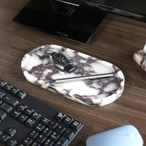 100% Natural Luxury Calaccata Viola Marble Small Hand Towel Tray Holder Organizer, Makeup Bathroom Holder - color: Viola-oval-10"x5"x0.7"