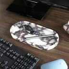 100% Natural Luxury Calaccata Viola Marble Small Hand Towel Tray Holder Organizer, Makeup Bathroom Holder - color: Viola-oval-10"x5"x0.7"