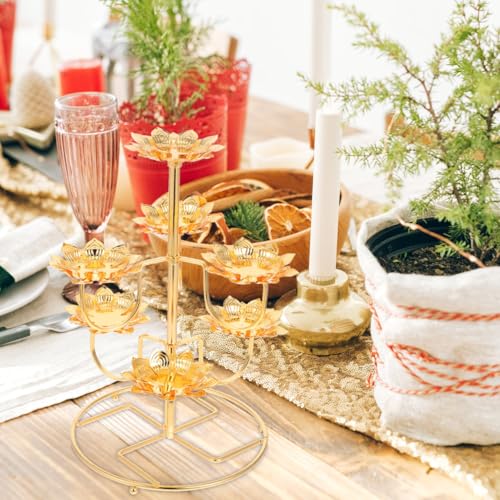 ABOOFAN Lotus Eternal Light Candle Holder Set 9.05In Vintage Brass Tea Light Stand for Buddhist Offering and Home Decor 2-Pack Metal Lotus Flower Candle Holders