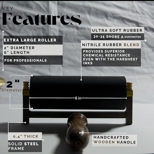 Leoball® Limited Edition Ultra-Soft Nitrile Rubber Block Printing Brayer, Deluxe Luxury 30-35 Shore A Rubber Roller, with Internal Bearing tech, 6 inch - size: 6 inch