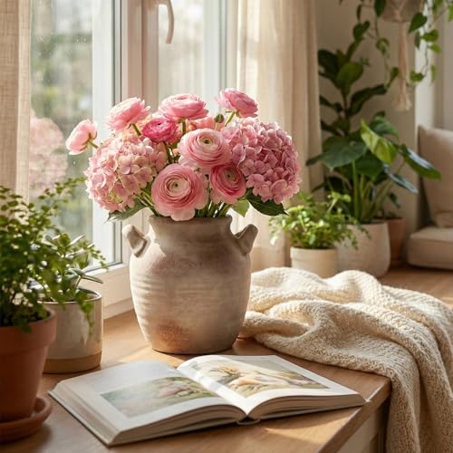 Retro Ceramic Vase with Handle - 7 Inch Farmhouse Table Centerpiece for Shelf, Desk & Fireplace, Rustic Vintage Flower Vase for Fresh & Dried Decor, Aesthetic Housewarming Gift - color: 7"h Retro
