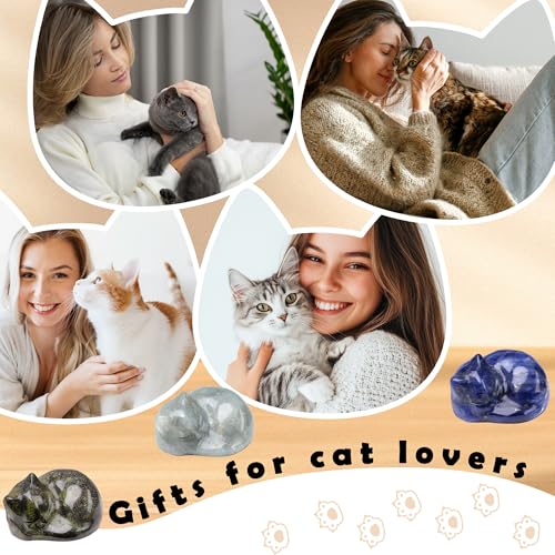 QINJIEJIE Cat Decor Statue White Labradorite Crystal Healing Stone Figurine Decor Polished Gemstones Cute Kitten Gifts Stocking Stuffers Home Office Desk Decor Cats Gifts for Cat Lover 1.6" - color: Kc-white Labradorite, size: 1.5 inches