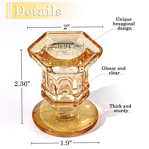 Lanttu Glass Candle Holders Set, 12 Pcs Gold Candlestick Holders Bulk, Taper Candle Holders for Wedding, Festival Table Centerpiece,Home Decoration - color: Amber