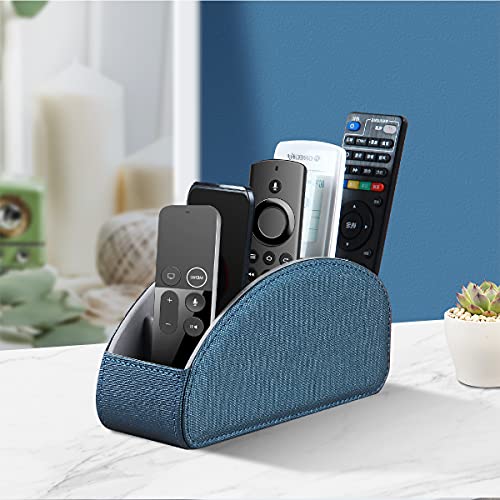 Remote Control Holder Leather TV Remote Caddy for Table, 5 Compartments Nightstand Organizer for Bedroom Accessories/Bedside Remotes/Media Controllers/Office Supplies, Decorations for Living Room - color: Blue, size: Small