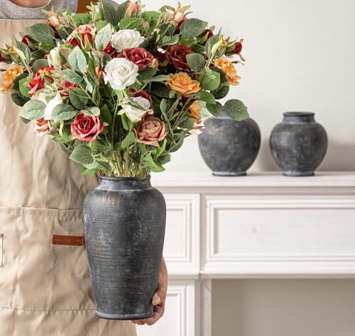 Large Ceramic Rustic Vase, 11 Inch Tall Flower Vase Rustic Farmhouse Decorative Vase Floral Pottery Vases for Home Decor Table Living Room Entryway Mantel Bookshelf Bedroom Bathroom Kitchen - Black - color: 11"h - Black