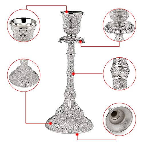 OwnMy Set of 2 Taper Candle Holders Vintage Metal Pillar Candlestick Holders 7.4”, Elegant Brass Candle Stick Holders Decor Candelabra Set for Dining Table Centerpieces Wedding Home Decoration, Silver - color: Silver